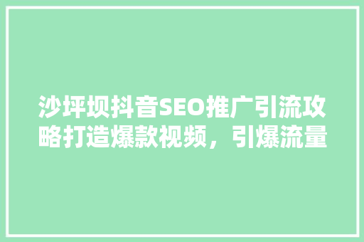 沙坪坝抖音SEO推广引流攻略打造爆款视频，引爆流量红利