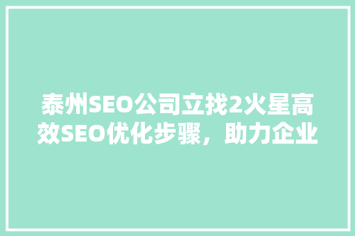 泰州SEO公司立找2火星高效SEO优化步骤，助力企业网络营销