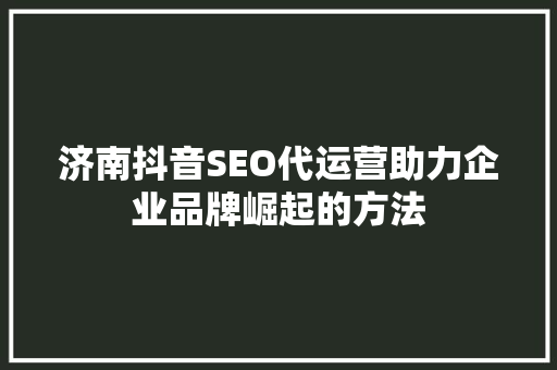 济南抖音SEO代运营助力企业品牌崛起的方法