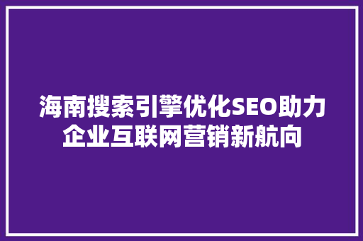 海南搜索引擎优化SEO助力企业互联网营销新航向