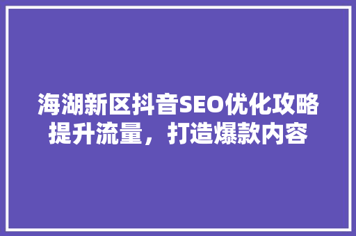 海湖新区抖音SEO优化攻略提升流量，打造爆款内容