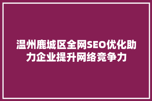 温州鹿城区全网SEO优化助力企业提升网络竞争力