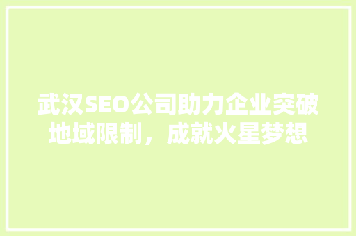 武汉SEO公司助力企业突破地域限制，成就火星梦想