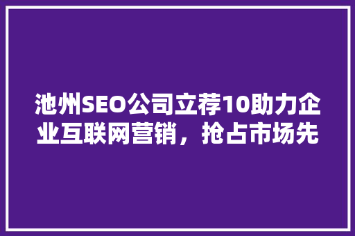 池州SEO公司立荐10助力企业互联网营销，抢占市场先机