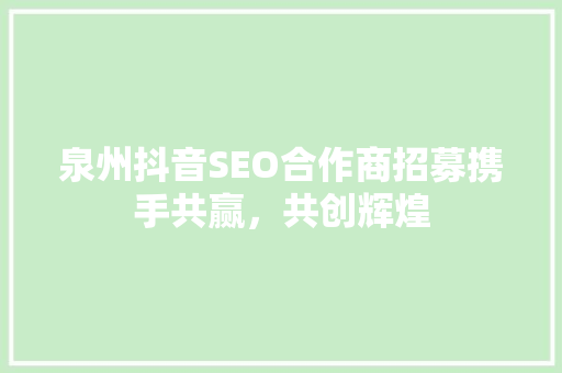 泉州抖音SEO合作商招募携手共赢，共创辉煌