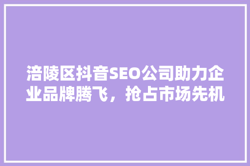 涪陵区抖音SEO公司助力企业品牌腾飞，抢占市场先机