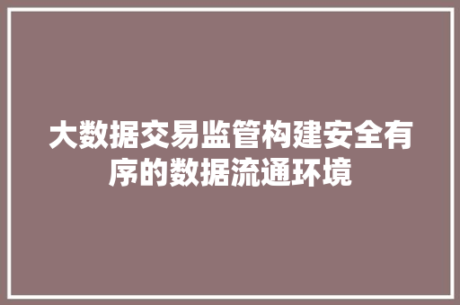 大数据交易监管构建安全有序的数据流通环境