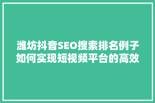 潍坊抖音SEO搜索排名例子如何实现短视频平台的高效流量转化