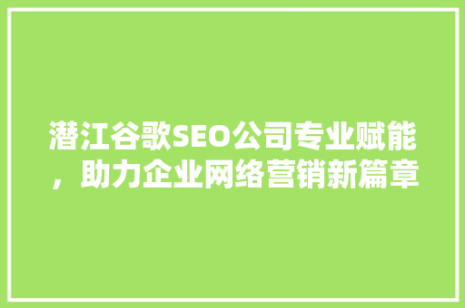 潜江谷歌SEO公司专业赋能，助力企业网络营销新篇章