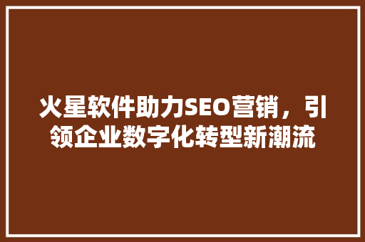 火星软件助力SEO营销，引领企业数字化转型新潮流