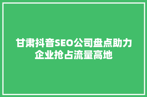甘肃抖音SEO公司盘点助力企业抢占流量高地