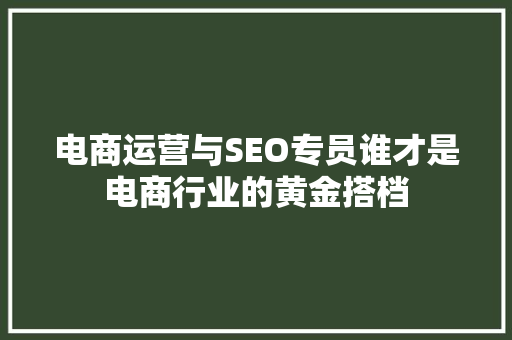 电商运营与SEO专员谁才是电商行业的黄金搭档  第1张