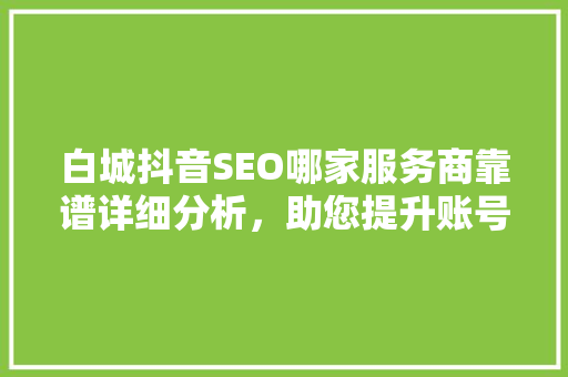 白城抖音SEO哪家服务商靠谱详细分析，助您提升账号曝光度