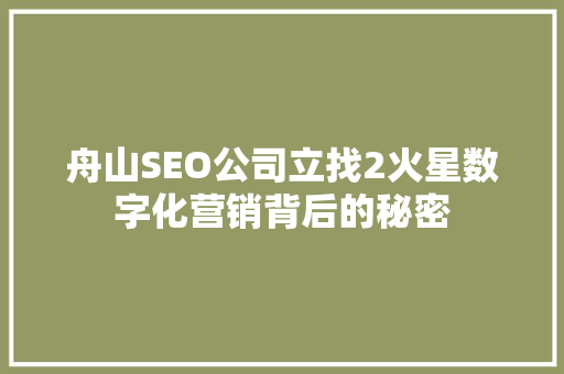 舟山SEO公司立找2火星数字化营销背后的秘密
