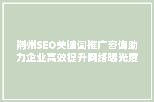 荆州SEO关键词推广咨询助力企业高效提升网络曝光度