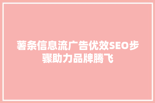 薯条信息流广告优效SEO步骤助力品牌腾飞  第1张
