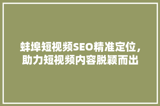 蚌埠短视频SEO精准定位，助力短视频内容脱颖而出
