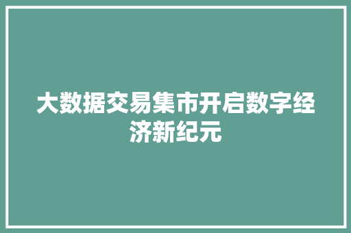 大数据交易集市开启数字经济新纪元