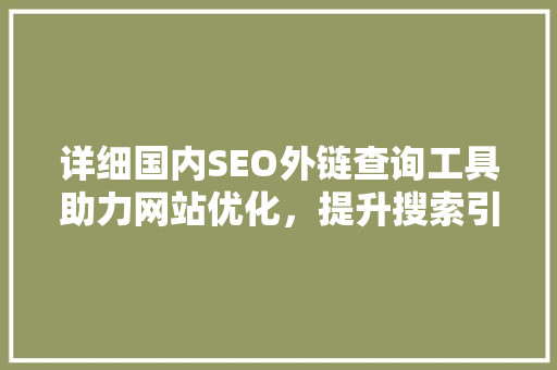 详细国内SEO外链查询工具助力网站优化，提升搜索引擎排名