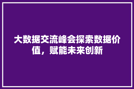 大数据交流峰会探索数据价值，赋能未来创新  第1张