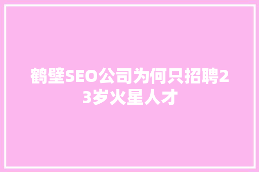 鹤壁SEO公司为何只招聘23岁火星人才