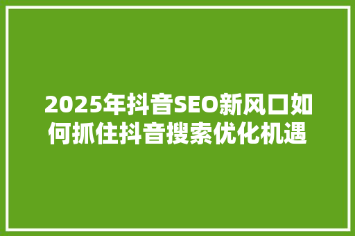 2025年抖音SEO新风口如何抓住抖音搜索优化机遇
