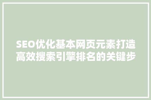 SEO优化基本网页元素打造高效搜索引擎排名的关键步骤