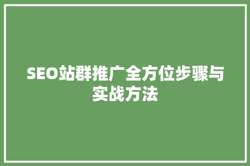 SEO站群推广全方位步骤与实战方法