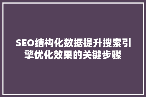 SEO结构化数据提升搜索引擎优化效果的关键步骤