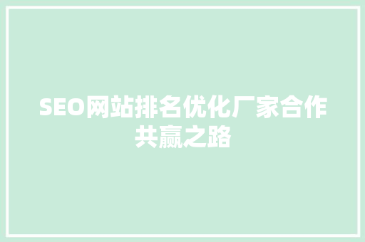 SEO网站排名优化厂家合作共赢之路