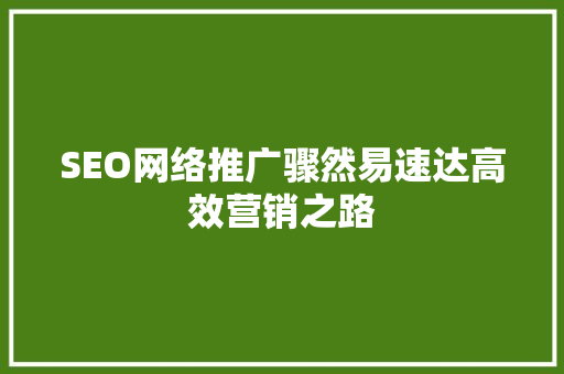 SEO网络推广骤然易速达高效营销之路