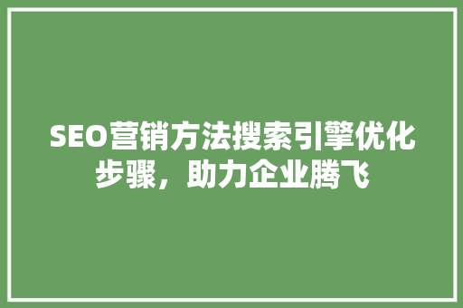 SEO营销方法搜索引擎优化步骤，助力企业腾飞