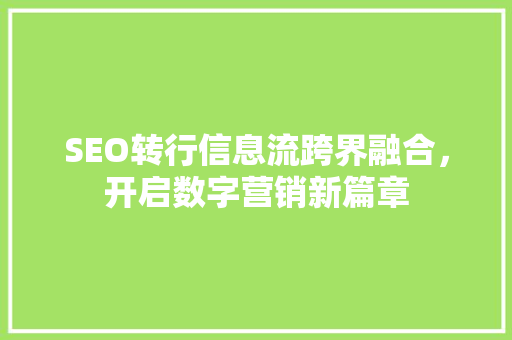SEO转行信息流跨界融合，开启数字营销新篇章