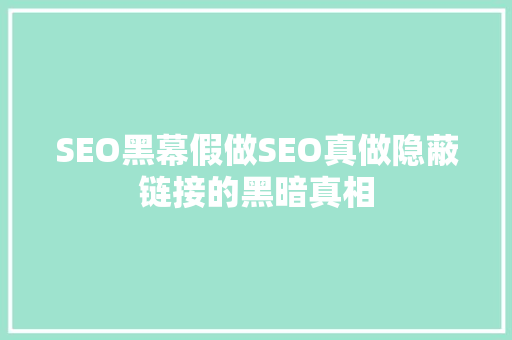 SEO黑幕假做SEO真做隐蔽链接的黑暗真相