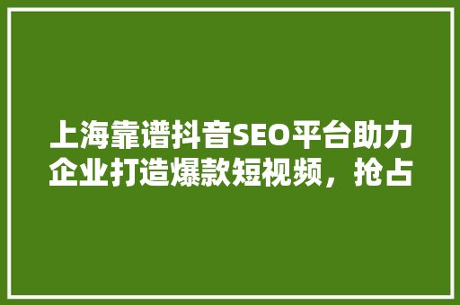 上海靠谱抖音SEO平台助力企业打造爆款短视频，抢占流量高地