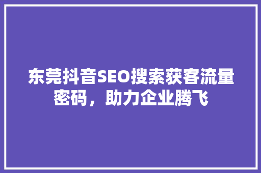 东莞抖音SEO搜索获客流量密码，助力企业腾飞