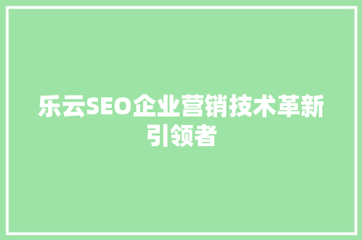 乐云SEO企业营销技术革新引领者