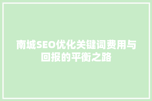 南城SEO优化关键词费用与回报的平衡之路