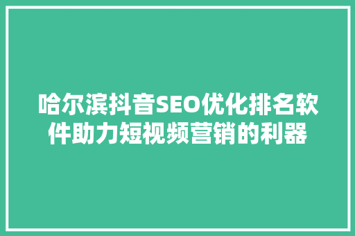 哈尔滨抖音SEO优化排名软件助力短视频营销的利器