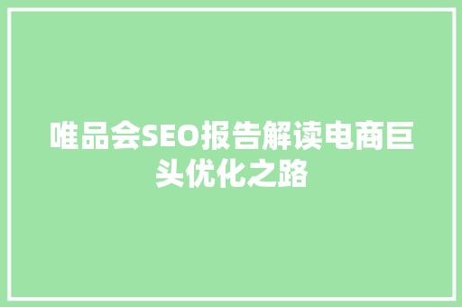 唯品会SEO报告解读电商巨头优化之路