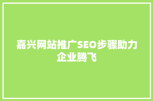 嘉兴网站推广SEO步骤助力企业腾飞