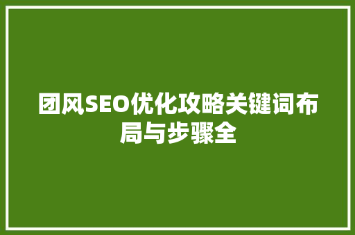 团风SEO优化攻略关键词布局与步骤全