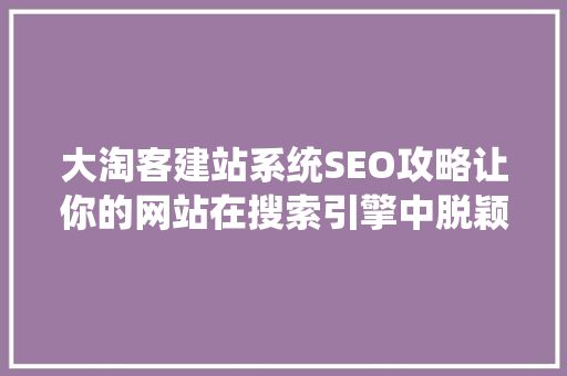 大淘客建站系统SEO攻略让你的网站在搜索引擎中脱颖而出