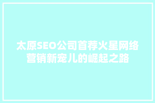 太原SEO公司首荐火星网络营销新宠儿的崛起之路