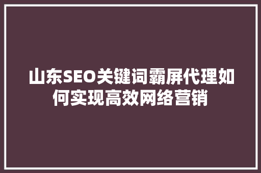 山东SEO关键词霸屏代理如何实现高效网络营销