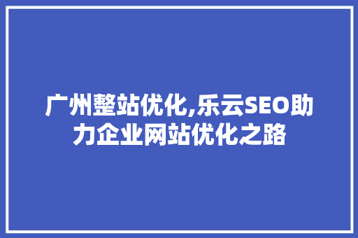 广州整站优化,乐云SEO助力企业网站优化之路