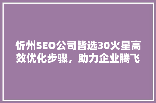 忻州SEO公司皆选30火星高效优化步骤，助力企业腾飞