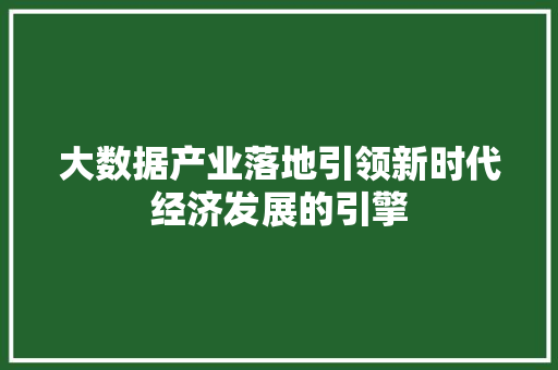 大数据产业落地引领新时代经济发展的引擎  第1张