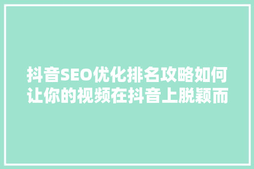 抖音SEO优化排名攻略如何让你的视频在抖音上脱颖而出