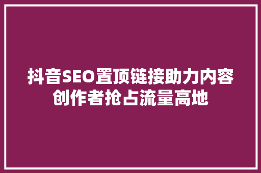 抖音SEO置顶链接助力内容创作者抢占流量高地